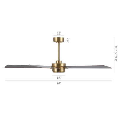 Ceiling Fan 64" Modern Gold 5-Blade with LED Light