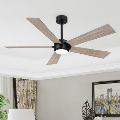 64" Black & Wood Ceiling Fan with Light & Remote – Modern 6-Speed, Quiet DC Motor