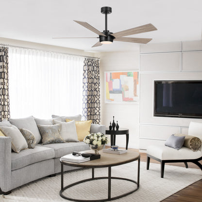 64" Black & Wood Ceiling Fan with Light & Remote – Modern 6-Speed, Quiet DC Motor