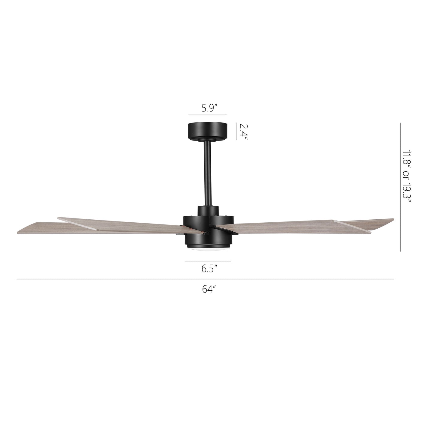 64" Black & Wood Ceiling Fan with Light & Remote – Modern 6-Speed, Quiet DC Motor