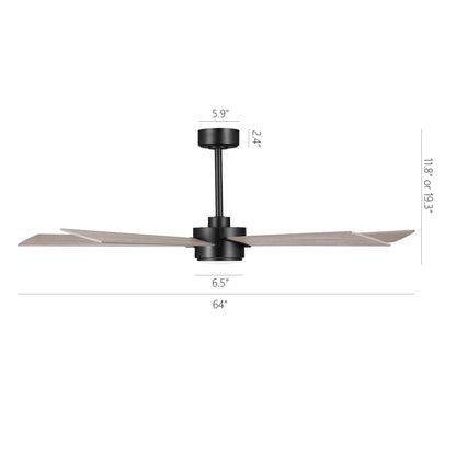 64" Black & Wood Ceiling Fan with Light & Remote – Modern 6-Speed, Quiet DC Motor