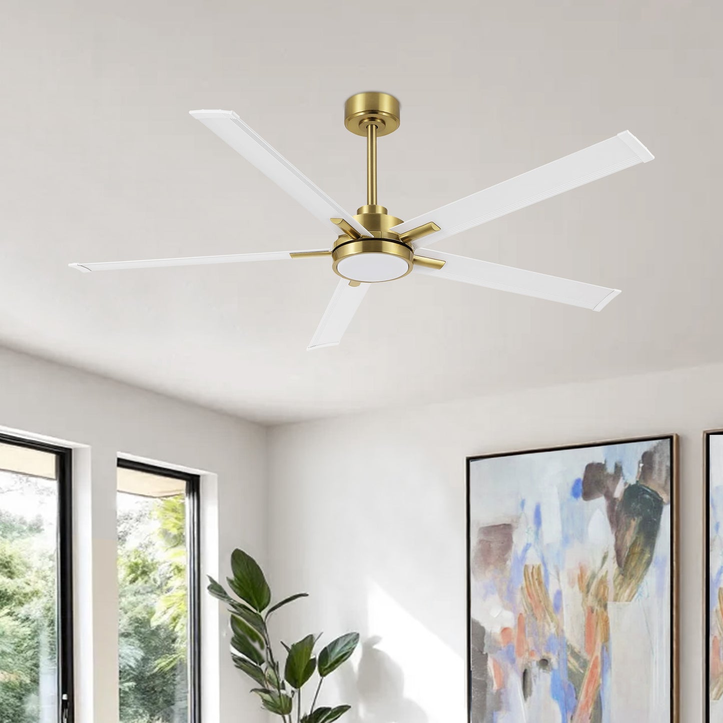 60" Gold & White Ceiling Fan with Light & Remote – Modern 5-Blade, Quiet DC Motor