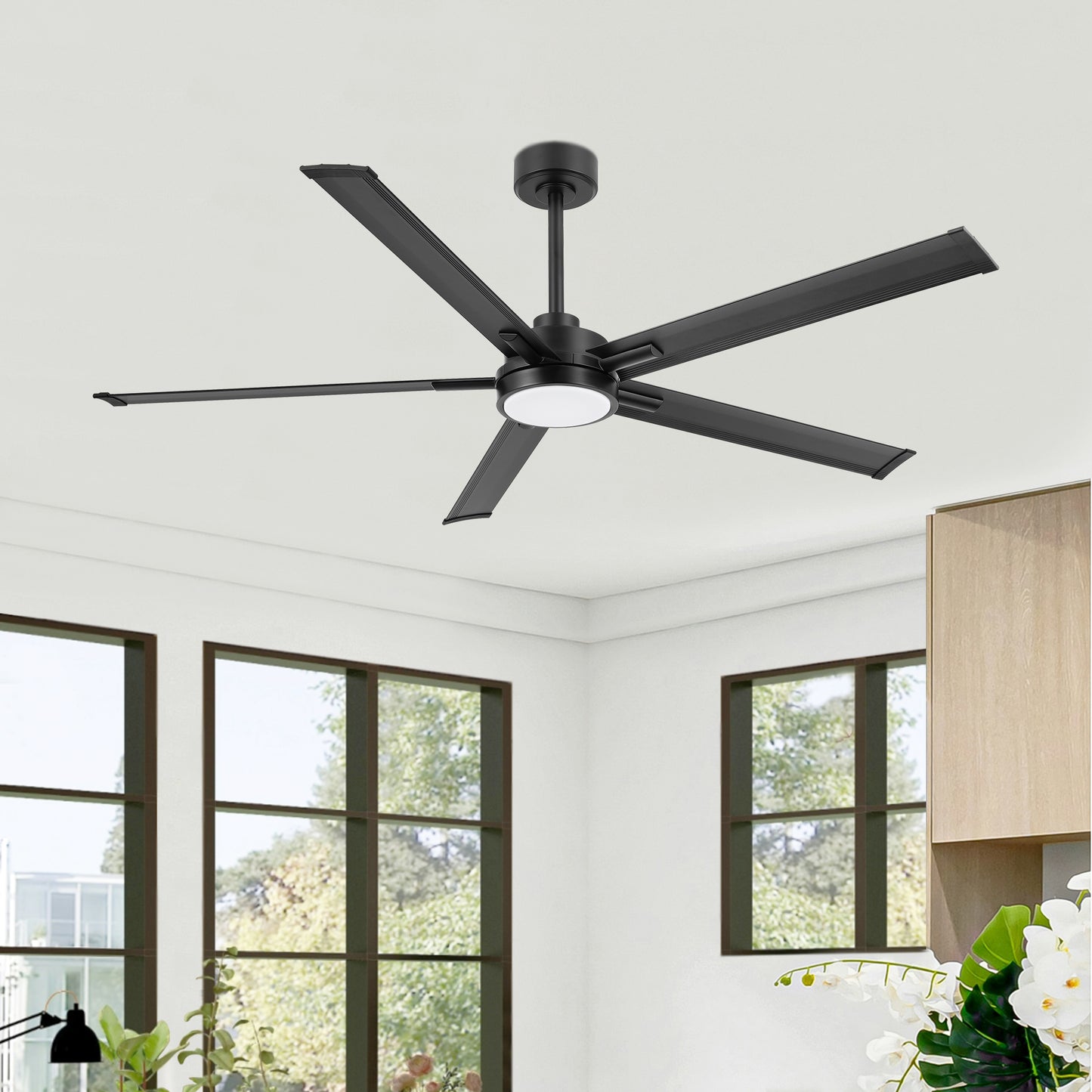 60" Black Ceiling Fan with Light & Remote – Modern 5-Blade, Quiet DC Motor