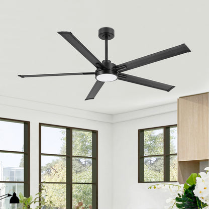 60" Black Ceiling Fan with Light & Remote – Modern 5-Blade, Quiet DC Motor