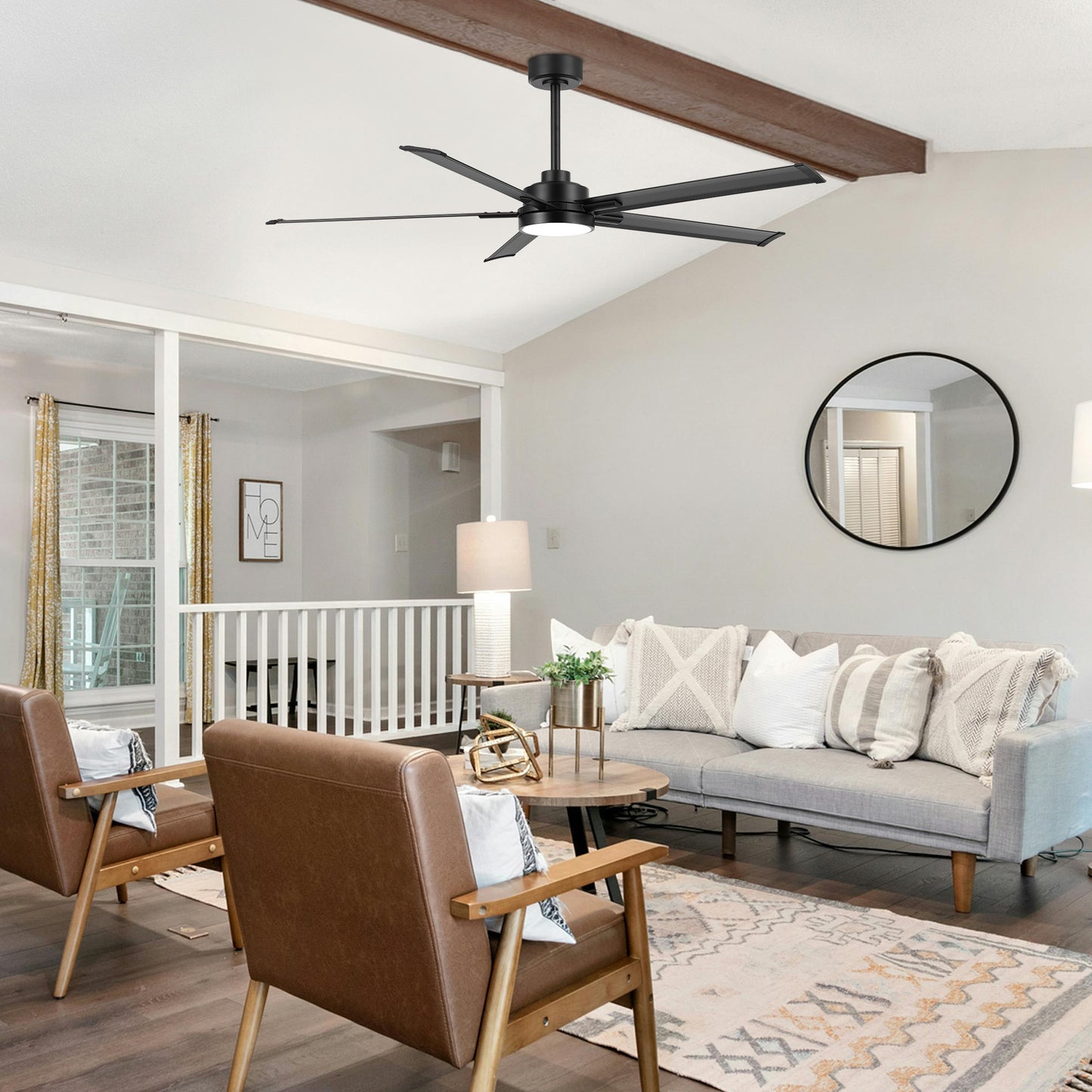 60" Black Ceiling Fan with Light & Remote – Modern 5-Blade, Quiet DC Motor