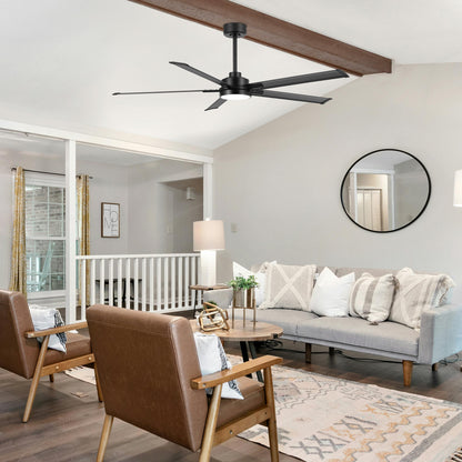 60" Black Ceiling Fan with Light & Remote – Modern 5-Blade, Quiet DC Motor