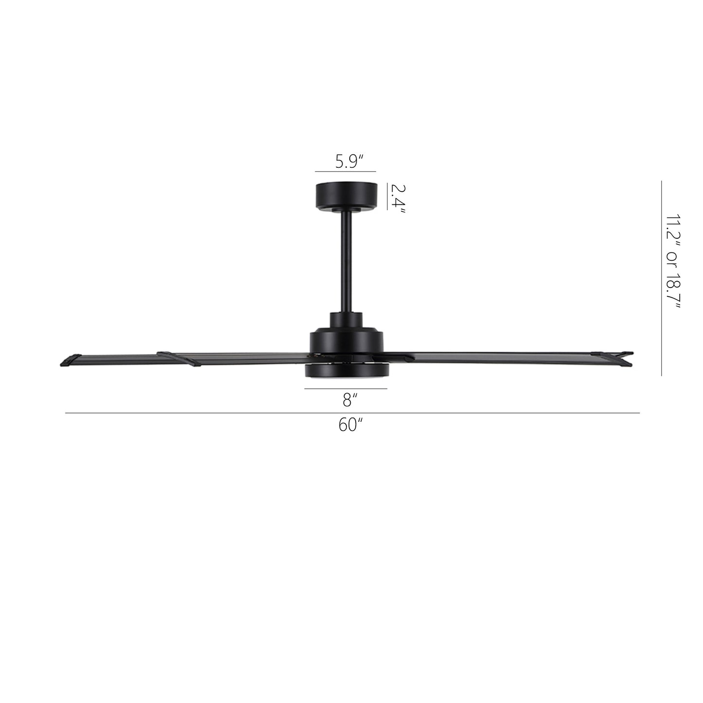 60" Black Ceiling Fan with Light & Remote – Modern 5-Blade, Quiet DC Motor