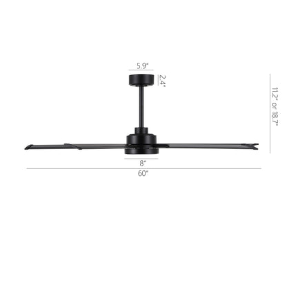 60" Black Ceiling Fan with Light & Remote – Modern 5-Blade, Quiet DC Motor