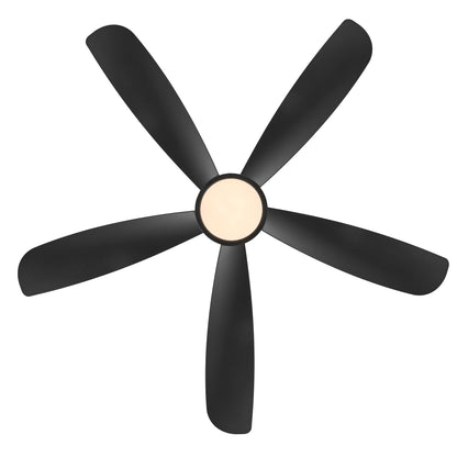 52" Flush Mount Ceiling Fan with LED Light and Remote – Black Low Profile Hugger Fan