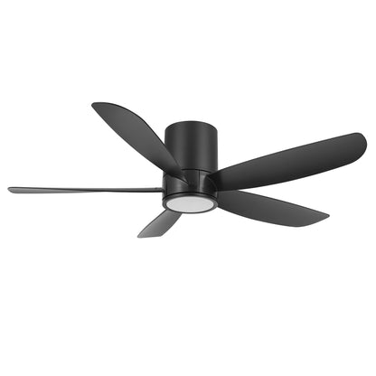 52" Flush Mount Ceiling Fan with LED Light and Remote – Black Low Profile Hugger Fan