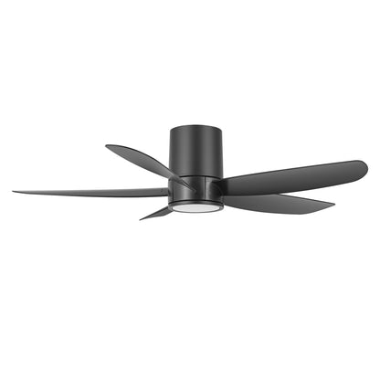 52" Flush Mount Ceiling Fan with LED Light and Remote – Black Low Profile Hugger Fan