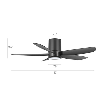 52" Flush Mount Ceiling Fan with LED Light and Remote – Black Low Profile Hugger Fan
