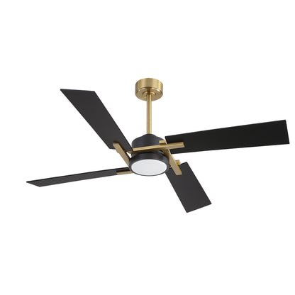 56" Gold and Black Ceiling Fan with LED Light – Modern Dimmable Fan with Remote
