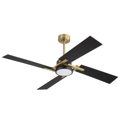 56" Gold and Black Ceiling Fan with LED Light – Modern Dimmable Fan with Remote