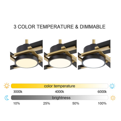 56" Gold and Black Ceiling Fan with LED Light – Modern Dimmable Fan with Remote