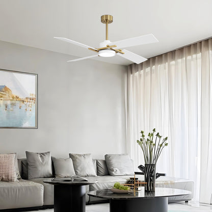 56" Gold and White Ceiling Fan with LED Light – Modern Dimmable Fan with Remote