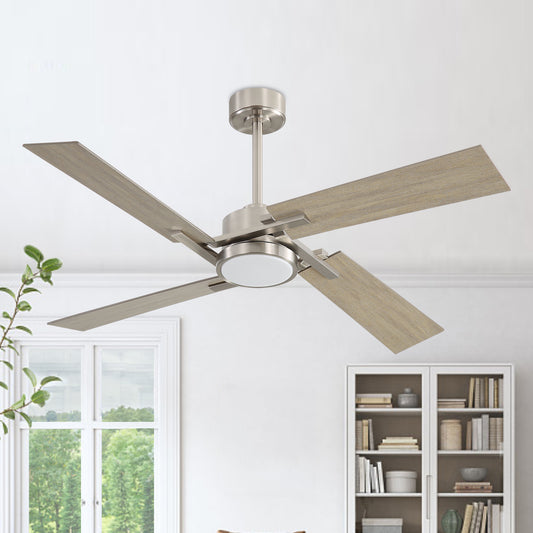 Ceiling Fan 56" Modern Brushed Nickel 4-Blade with LED Light