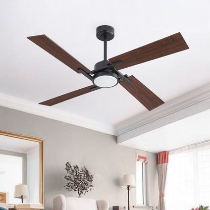 56" Black Ceiling Fan with Wood Blades and LED Light – Modern Dimmable Fan with Remote