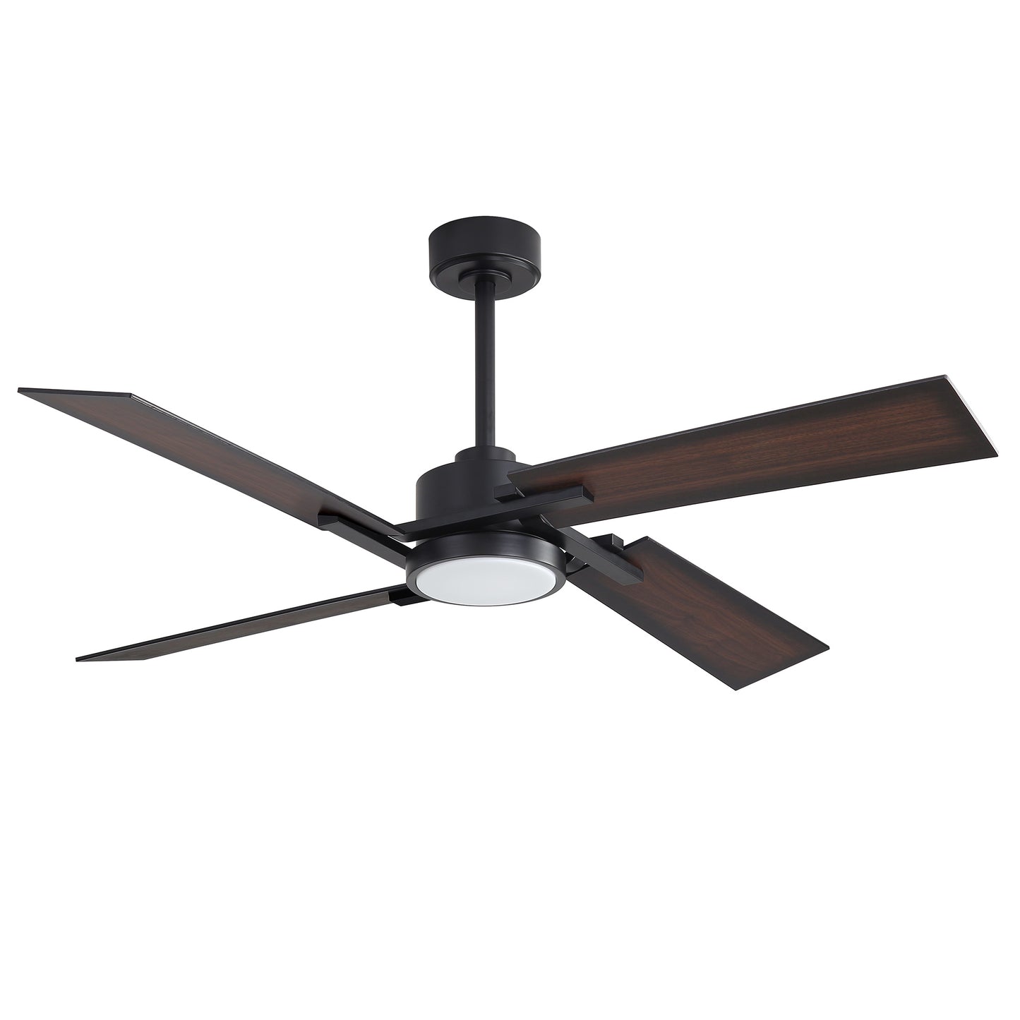 56" Black Ceiling Fan with Wood Blades and LED Light – Modern Dimmable Fan with Remote