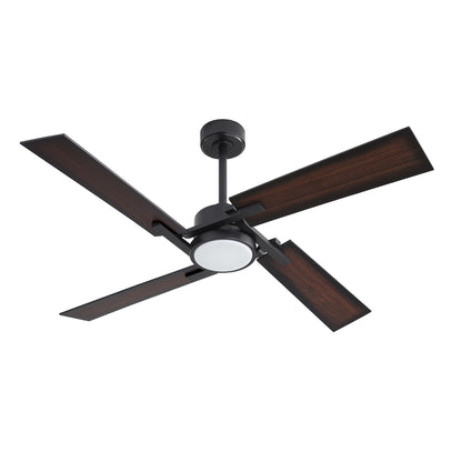 56" Black Ceiling Fan with Wood Blades and LED Light – Modern Dimmable Fan with Remote