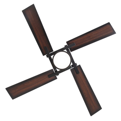 56" Black Ceiling Fan with Wood Blades and LED Light – Modern Dimmable Fan with Remote