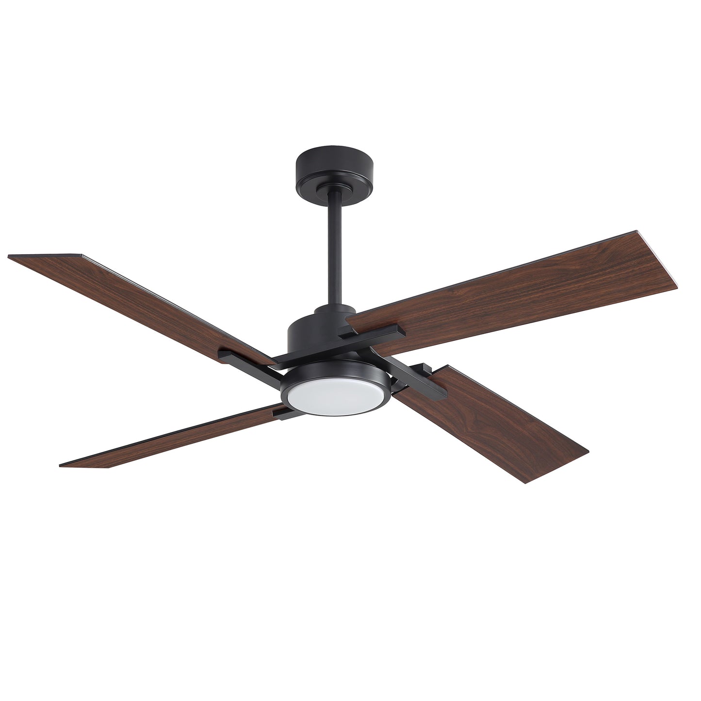 56" Black Ceiling Fan with Wood Blades and LED Light – Modern Dimmable Fan with Remote