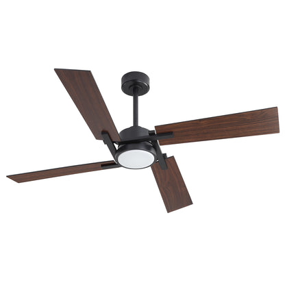 56" Black Ceiling Fan with Wood Blades and LED Light – Modern Dimmable Fan with Remote