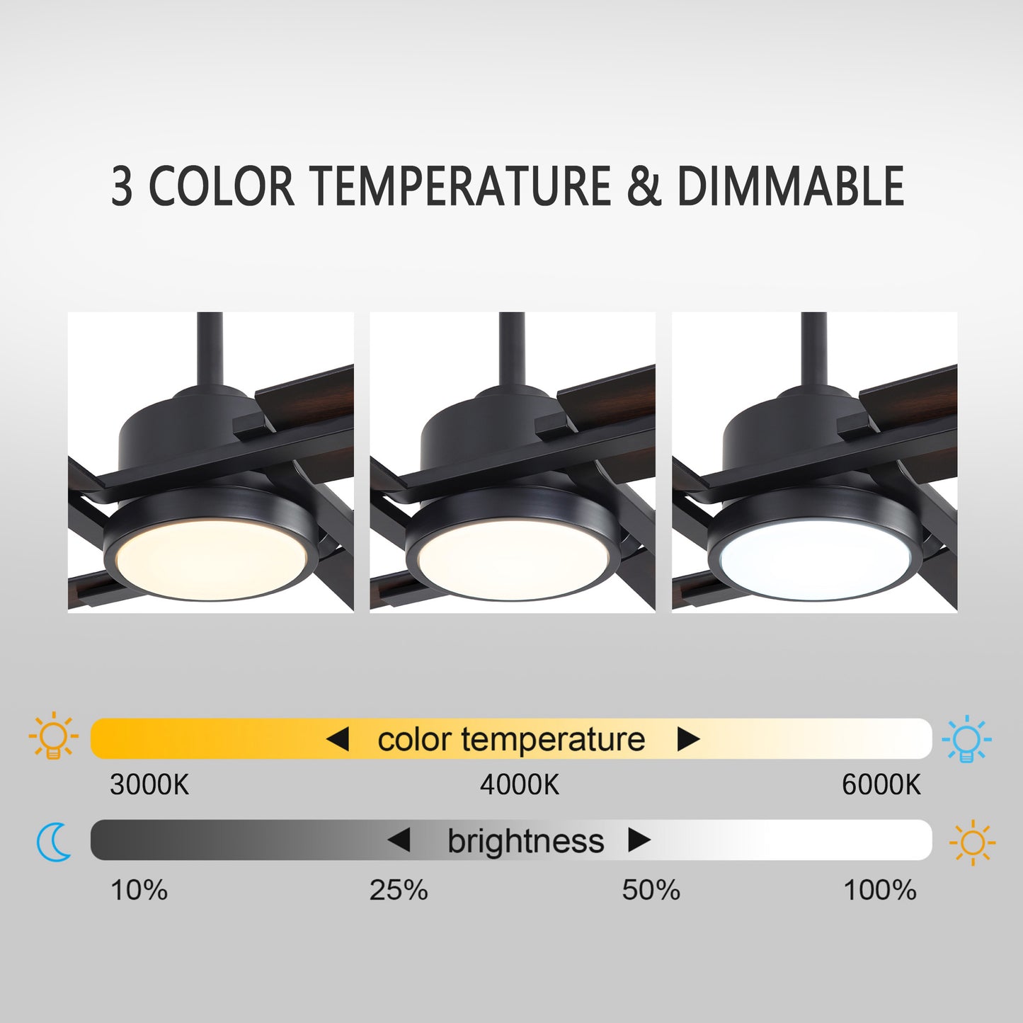 56" Black Ceiling Fan with Wood Blades and LED Light – Modern Dimmable Fan with Remote