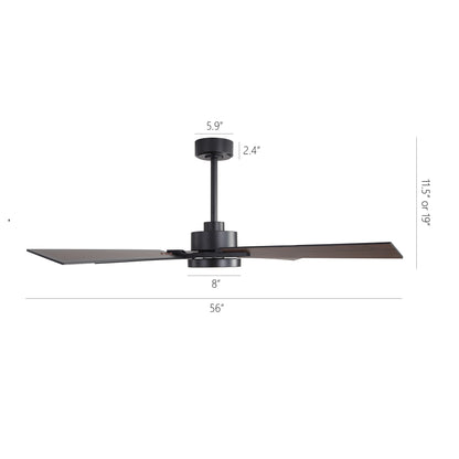 56" Black Ceiling Fan with Wood Blades and LED Light – Modern Dimmable Fan with Remote
