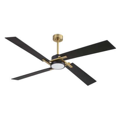 72" Gold and Black Ceiling Fan with LED Light – Modern Dimmable Fan with Remote