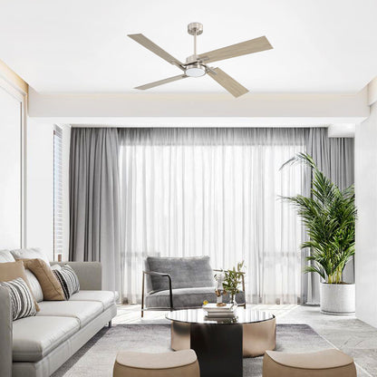 72" Brushed Nickel Ceiling Fan with Wood Blades and LED Light – Modern Remote Fan