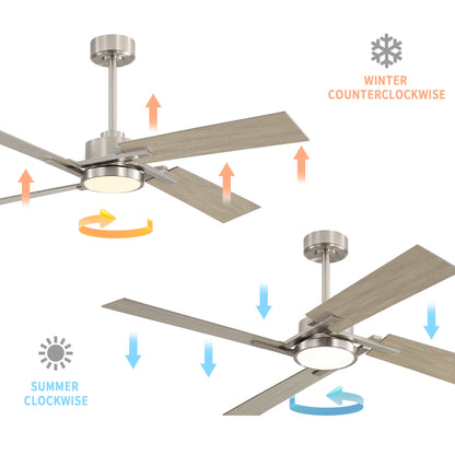72" Brushed Nickel Ceiling Fan with Wood Blades and LED Light – Modern Remote Fan