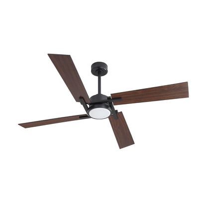 72" Black Ceiling Fan with Wood Blades and LED Light – Modern Dimmable Fan with Remote