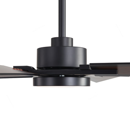 72" Black Ceiling Fan with Wood Blades and LED Light – Modern Dimmable Fan with Remote