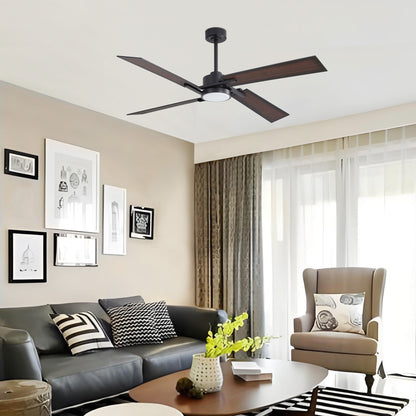 72" Black Ceiling Fan with Wood Blades and LED Light – Modern Dimmable Fan with Remote