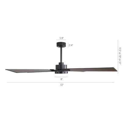 72" Black Ceiling Fan with Wood Blades and LED Light – Modern Dimmable Fan with Remote