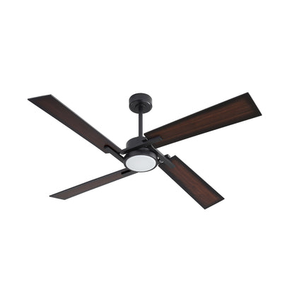 72" Black Ceiling Fan with Wood Blades and LED Light – Modern Dimmable Fan with Remote