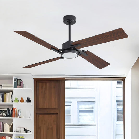 72" Black Ceiling Fan with Wood Blades and LED Light – Modern Dimmable Fan with Remote