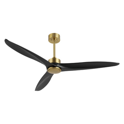 60" Gold Ceiling Fan with Black Wood Blades – Modern 3-Blade Fan with Remote