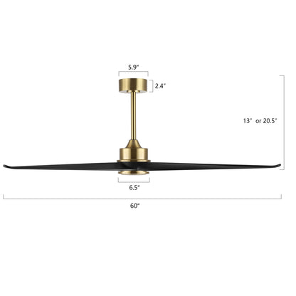 60" Gold Ceiling Fan with Black Wood Blades – Modern 3-Blade Fan with Remote