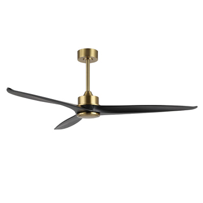 60" Gold Ceiling Fan with Black Wood Blades – Modern 3-Blade Fan with Remote
