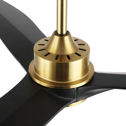 60" Gold Ceiling Fan with Black Wood Blades – Modern 3-Blade Fan with Remote