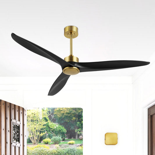60" Gold Ceiling Fan with Black Wood Blades – Modern 3-Blade Fan with Remote