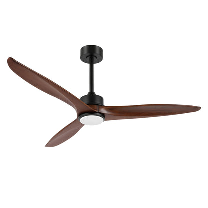 52" Black Ceiling Fan with Walnut Wood Blades and LED Light – Modern Remote Fan