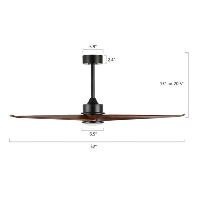 52" Black Ceiling Fan with Walnut Wood Blades and LED Light – Modern Remote Fan