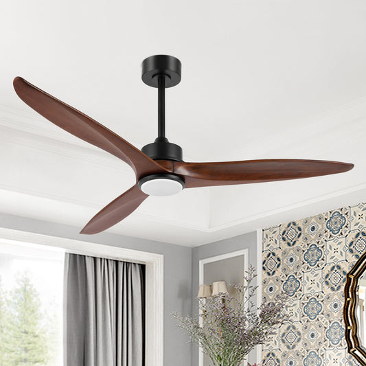 52" Black Ceiling Fan with Walnut Wood Blades and LED Light – Modern Remote Fan