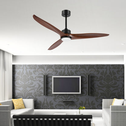 52" Black Ceiling Fan with Walnut Wood Blades and LED Light – Modern Remote Fan