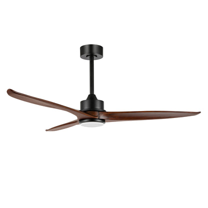 52" Black Ceiling Fan with Walnut Wood Blades and LED Light – Modern Remote Fan