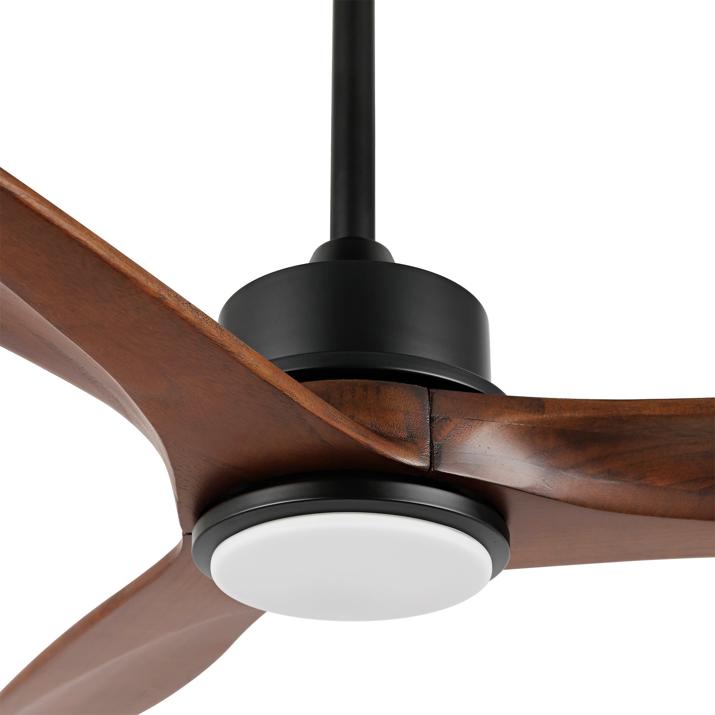52" Black Ceiling Fan with Walnut Wood Blades and LED Light – Modern Remote Fan
