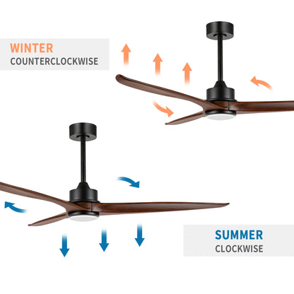 52" Black Ceiling Fan with Walnut Wood Blades and LED Light – Modern Remote Fan